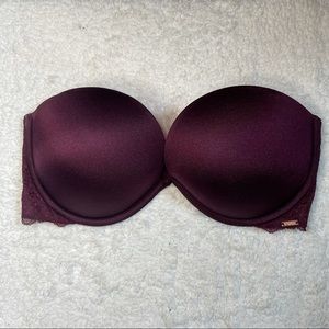 PINK VS Burgundy Strapless Date Plunge Push Up Bra